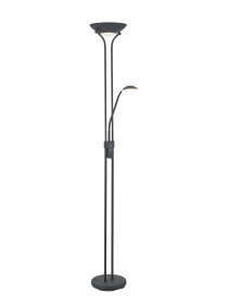D0826BL  Brazier 180cm Floor Lamp With USB 2.1 mAh Socket, 20+5W LED, 3000K Touch Dimmer, Satin Black